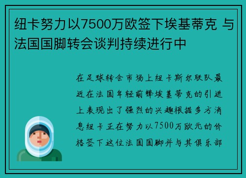 纽卡努力以7500万欧签下埃基蒂克 与法国国脚转会谈判持续进行中