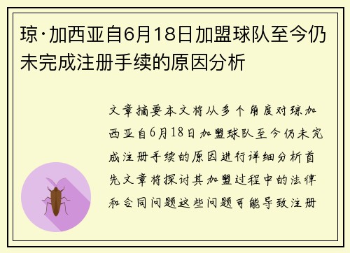 琼·加西亚自6月18日加盟球队至今仍未完成注册手续的原因分析