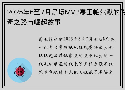 2025年6至7月足坛MVP寒王帕尔默的传奇之路与崛起故事