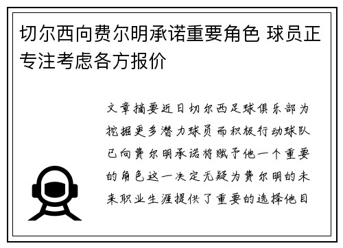 切尔西向费尔明承诺重要角色 球员正专注考虑各方报价